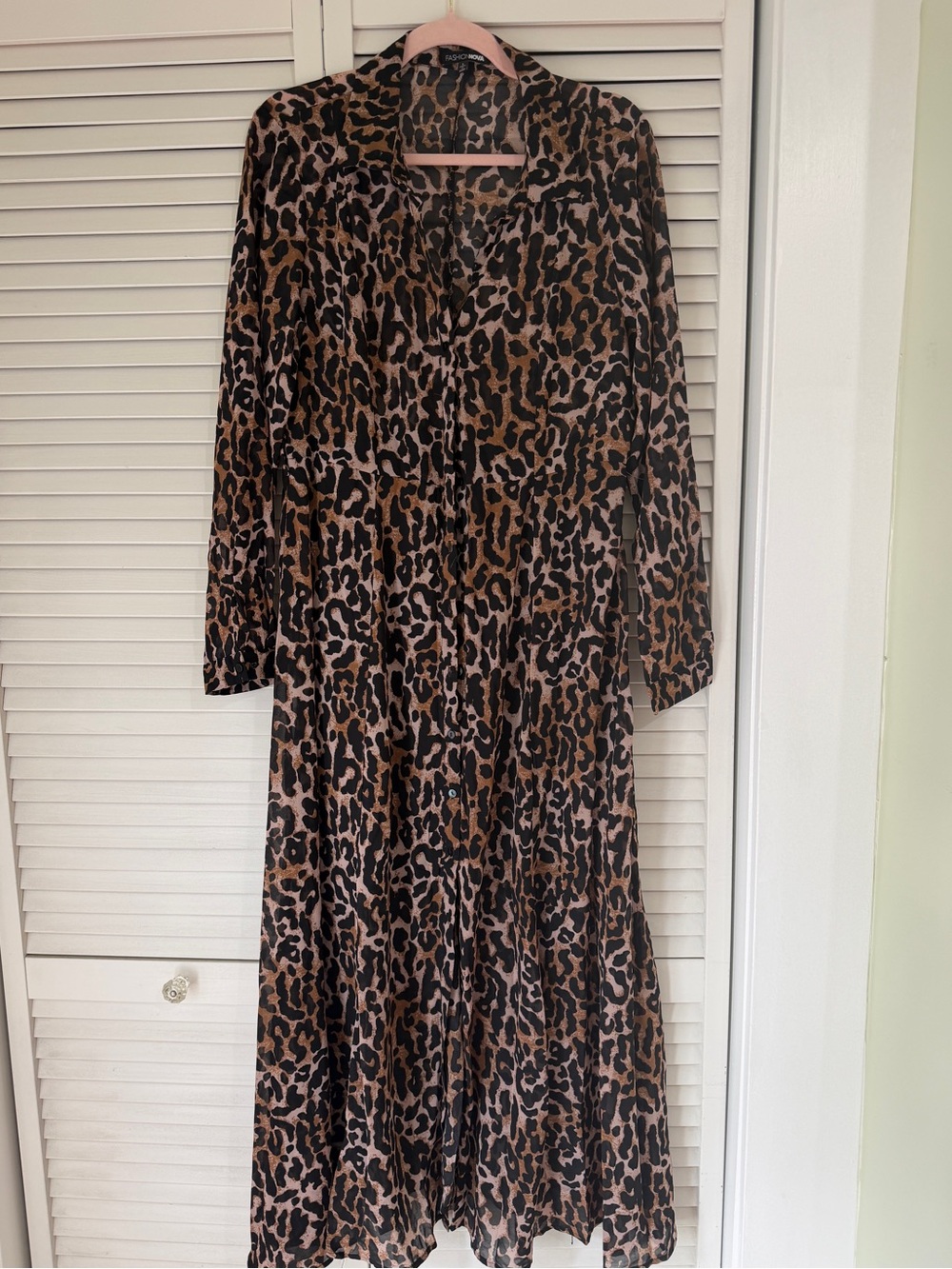 Fashion Nova Leopard Print Long Sleeve Midi Dress - Brown/Black